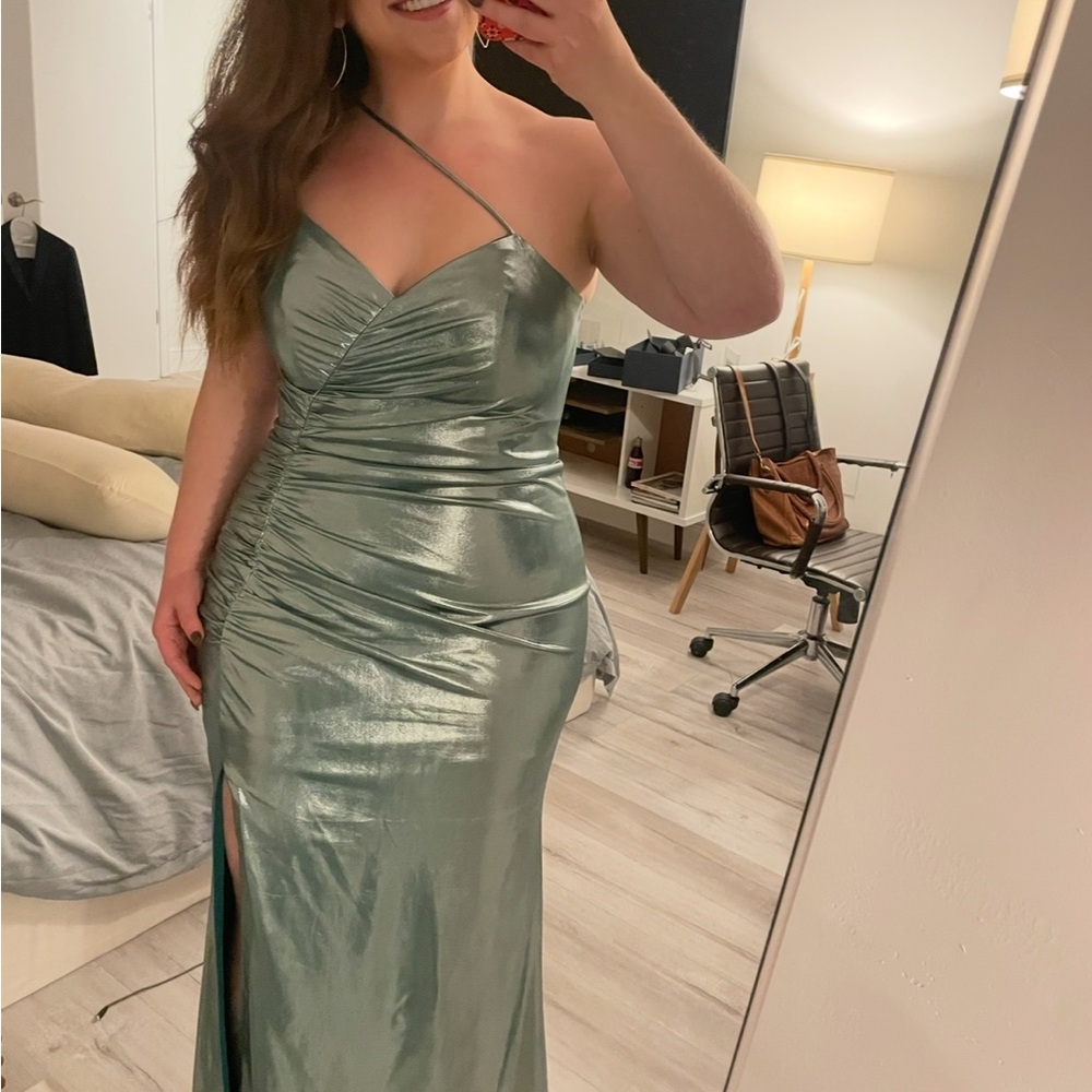 Marchesa Metallic One-Shoulder Dress